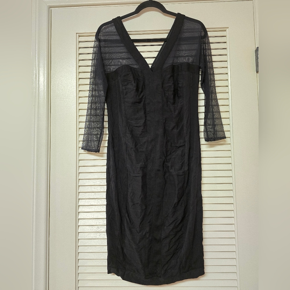 T by Tadashi - Black Long-Sleeve Bodycon Dress With Mesh Detail & Back Zipper